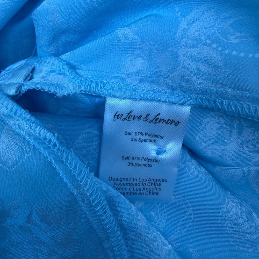 NWT For Love & Lemons Hattie Satin Slip Maxi Dress Blue Floral Lace Size XS - Picture 11 of 11